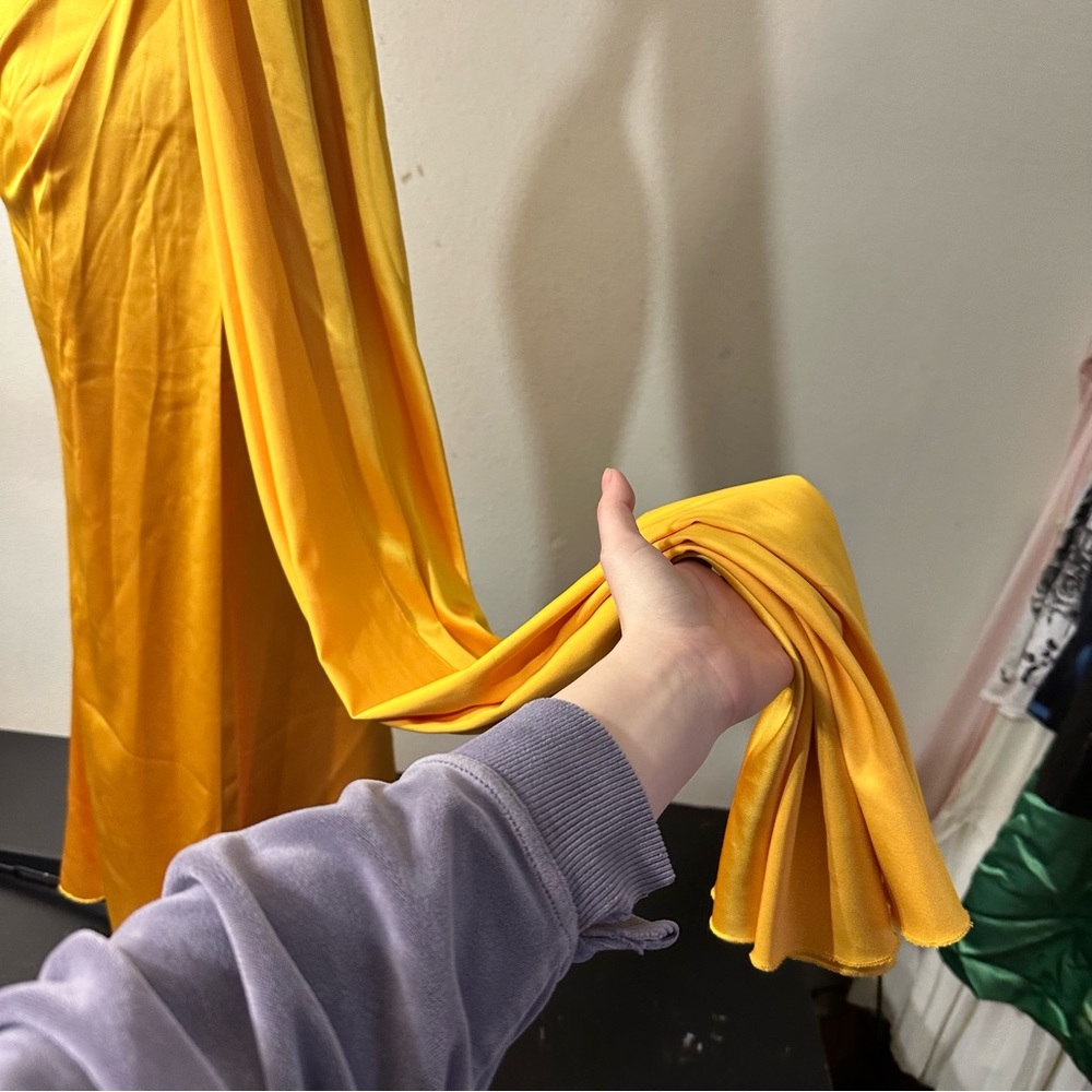 Yellow Shiny Formal One Shoulder Maxi Dress - Picture 8 of 13